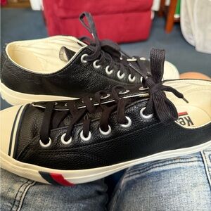 Keds Men's Black Leather Sneakers with Red and Blue Accents